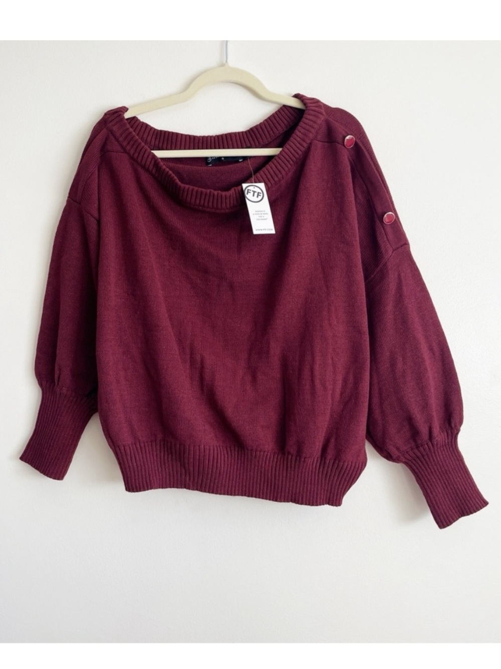 New Fashion To Figure Adrienne Plus Size Sweater Top Off Shoulder Burgundy Sz Xl — image 3 of 8
